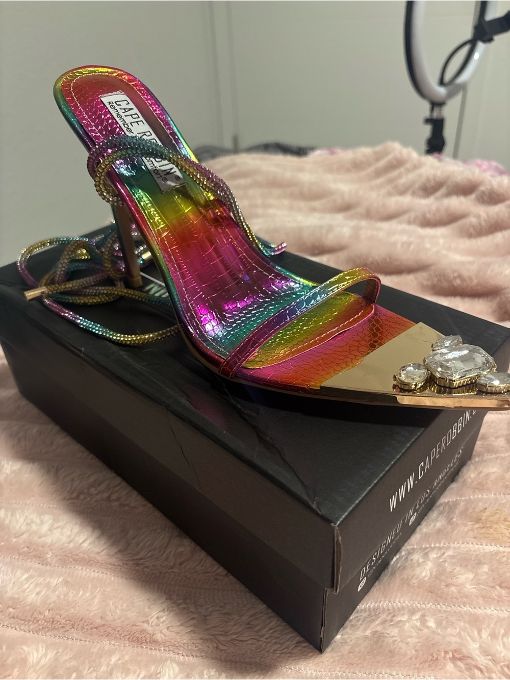 Cape Robbin Metallic Rainbow Pointed Toe Stiletto with Crystal Accent